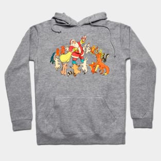 Forest Animals Happy for the arrival of Santa Claus with Christmas Gifts Retro Vintage Comic Book Hoodie